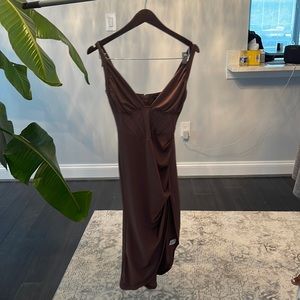 Fashion dress with a plunging neckline